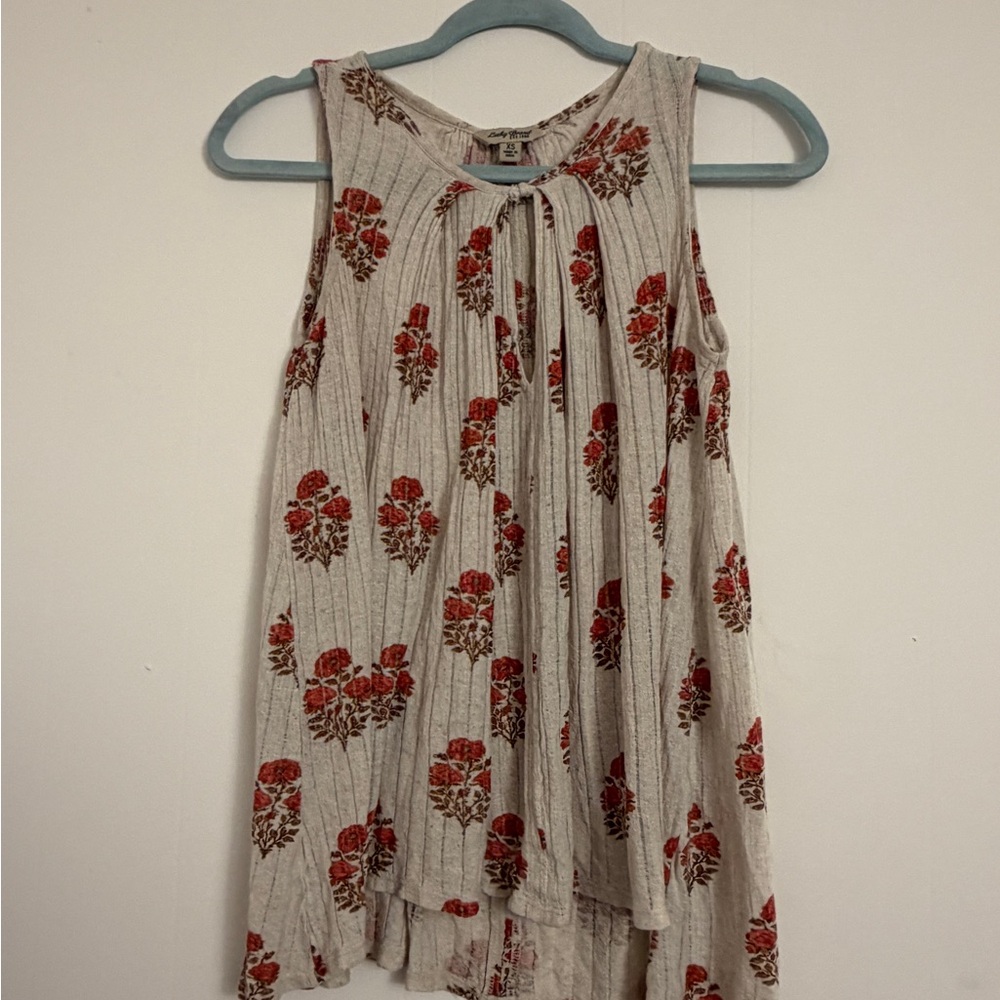 Lucky Brand Tank Top Womens XS Cream Excellent Floral Lagenlook Flowy Sleeveless